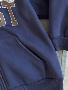 PrepCrw Sudadera con cremallera delantera y estampado de letras con estilo universitario para niños pequeños - Azul - Ver 4