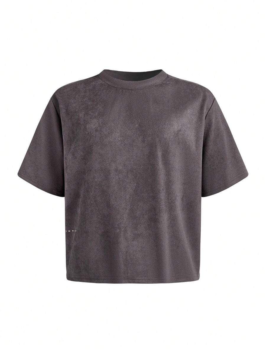 SUMWON Camiseta de manga corta oversize con efecto de y texto llamativo, de estilo casual urbano, corte cómodo tipo "boxy" para uso diario y actividades al aire libre - Gris Oscuro - Ver 1