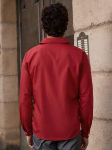 Manfinity VCAY Men's Embroidered Solid Color Regular Fit Long Sleeve Casual Button-Up Shirt Elf - Red - View 2
