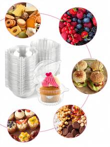 20/50 piezas Cajas desechables con forma de cabeza de oso para postres - Perfectas para fiestas, magdalenas y pasteles | Contenedores de plástico redondos para pasteles con tapa abatible - Blanco - Ver 12