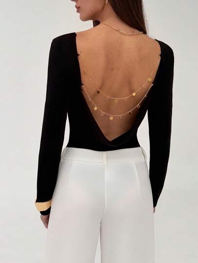 Aloruh Body de manga larga, ajustado y con detalles de cadena en la espalda, versátil y con estilo sexy para mujeres
