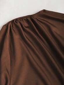 SHEIN PETITE 女士红色长袖高领褶皱腰身复古连衣裙，秋冬款