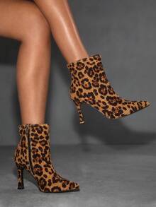 CUCCOO SZL 时尚尖头细高跟棕色豹纹镶钻女式踝靴，魅力十足，性感迷人，适合派对、婚礼、圣诞节等各种场合。 - 彩色 - 查看 7