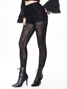 ROMWE Gothic Palace Style Flocked Sheer Leggings