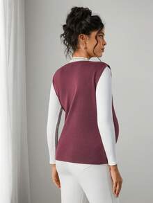 Momance 女士修身镂空金属贝壳装饰休闲圆领套头毛衣背心，适合孕妇穿着