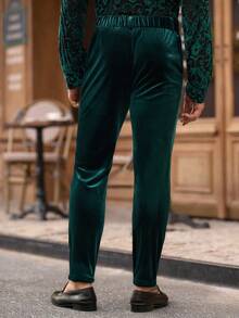 EASEVO 男士加大码纯色斜口袋优雅长裤 - 綠色 - 查看 3