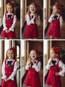 SHEIN Young Girl Long Sleeve Fitted College Style Autumn - Red - View 2