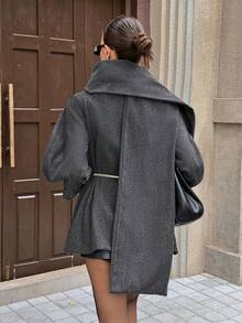 Siren Gaze 女士时尚通勤围巾外套，秋冬季 - 深灰色 - 查看 2