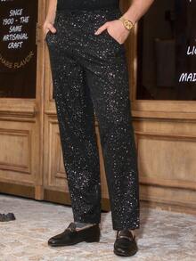Manfinity VCAY Stylish Men's Long Black Wide Leg Pants With Woven Fabric Colorblock Pattern And Glamorous Disco Zipper - Black - View 10