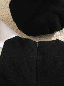 SHEIN 2件套女婴可爱羊毛无袖连衣裙和撞色彼得潘领长款开衫套装 - 黑色 - 查看 12