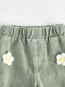 SHEIN Baby/Infant Girls' Fashion Snowflake Distressed Embroidered Flare Pants - Mint Green - View 5