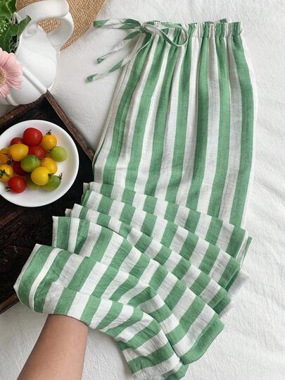 Comfortcana Plus Size Women's Waist Tie Striped Wide Leg Loose Casual Pants,Fall,Winter,Fall Clothes For Women