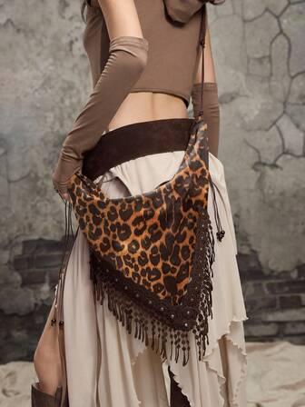 Fairycore حقيبة كتف نسائية بطراز بوهيمي مطرزة بشراشيب للعطلات