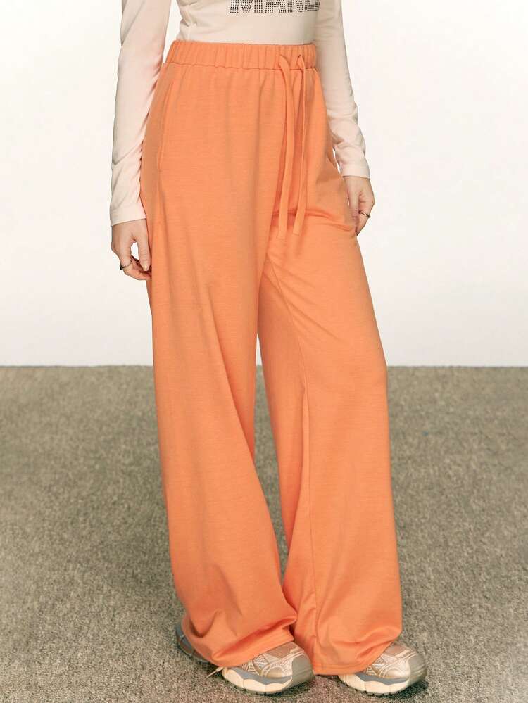 Rina Fox Women's Casual Everyday Commute Contrast Color Letter Print Drawstring Waist Loose Wide Leg Sweatpants - Orange - View 6