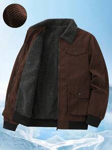 Manfinity Homme 男士休闲翻领拉链宽松抓绒长袖外套 - 咖啡棕 - 查看 1