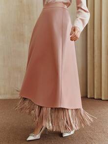 Anewsta 秋冬优雅仿皮流苏设计A字裙（女款） - 粉色 - 查看 7