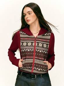 INAWLY Chaqueta con capucha con cremallera y estampado de copos de nieve, informal, para otoño - Multicolor - Ver 1