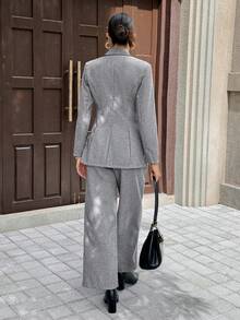 Siren Gaze 女士时尚商务套装 - 无肩带上衣和裤子 - 灰色 - 查看 3