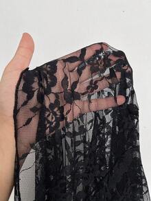 Whyspr Party Fall Autumn And Winter Grunge Punk Sexy Fitted Minimalist Solid Color Lace Slit Dress - Black - View 8