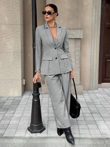 Siren Gaze 女士时尚商务套装 - 无肩带上衣和裤子 - 灰色 - 查看 4