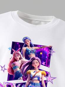 2pcs/Set KPOP Graphic Print Top, Girls Crew Neck Sweatshirt And Leggings Set, Fashionable Casual, Suitable For Autumn/Winter - Multicolor - View 3