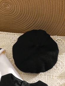 SHEIN 2件套女婴可爱羊毛无袖连衣裙和撞色彼得潘领长款开衫套装 - 黑色 - 查看 3