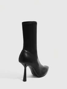 CUCCOO SZL 性感时尚尖头高跟漆皮高跟休闲百搭黑色女士踝靴 - 黑色 - 查看 4