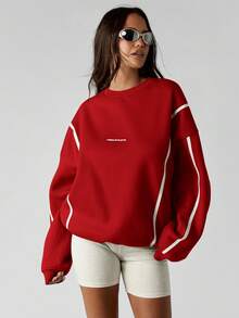MISSGUIDED 圆领卫衣，撞色包边细节，长袖休闲套头衫，秋冬季舒适宽松版型，圣诞节必备 - 紅色 - 查看 3