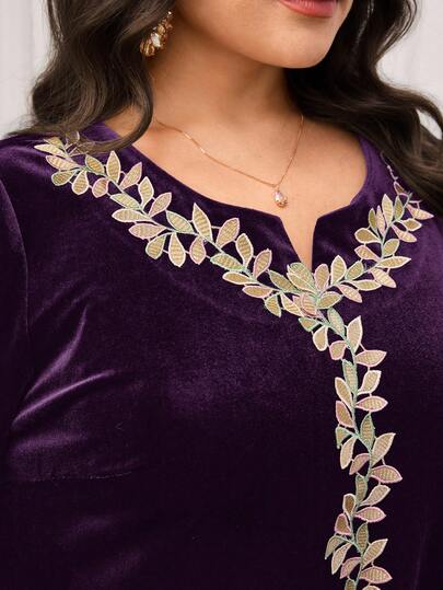 Al Najma 大码女士优雅阿拉伯风格长袖连衣裙，饰有贴花