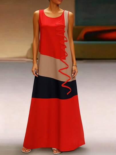 SHEIN LUNE 新年服装女士无袖连衣裙，带隐藏口袋