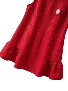SHEIN LUNE CURVE 大码女士优雅粗花呢圆领无袖连衣裙 - 紅色 - 查看 6