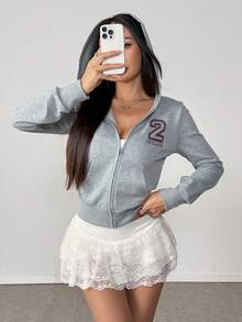 SHEIN Tall Sudadera casual y versátil con estampado numérico para mujer, otoño/invierno - Gris Claro - Ver 3