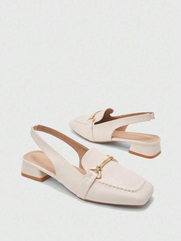 CUCCOO BIZCHIC Women's Beige Low Block Heel Loafers, Elegant Comfortable Slingback Flats For Work And Casual Wear For Christmas