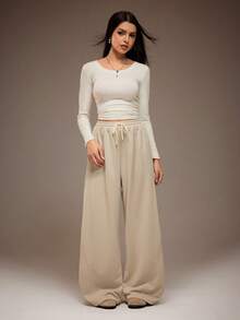 Quần dài thể thao ống cong dáng rộng cho bé gái tuổi teen, thời trang thường ngày, đa năng, phù hợp để khiêu vũ, đi học, chơi thể thao - Màu Khaki - Xem 5