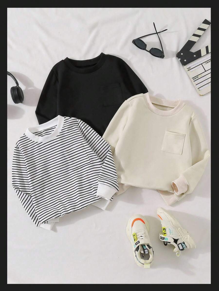 SHEIN Sweatshirt kasual longgar lengan panjang berkerah bulat untuk anak laki-laki, cocok untuk berbagai kesempatan. Baik untuk jalan-jalan sehari-hari maupun sekolah di musim gugur dan musim dingin. - MultiWarna - View 1