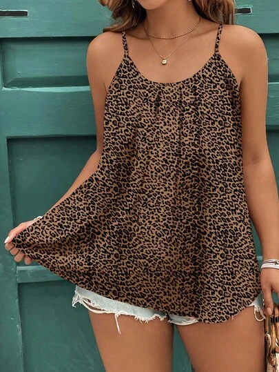 EMERY ROSE 大码波尔卡圆点和豹纹休闲优雅复古风格吊带背心和背心，适合夏季