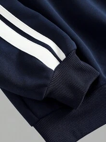 SHEIN 少女纯色针织拼接丝带开衫和阔腿裤休闲套装 - 寶藍色 - 查看 5