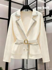 Franclia Nuevo cárdigan de punto elegante con hebilla de metal francesa en el cuello para mujer, para otoño/invierno