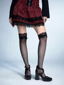 Sugerpunk New Stylish Versatile Burgundy Party/Office/Runway Thick Heel Waterproof Platform High Heels For Women, Suitable For All Seasons - Black - View 4