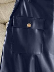 GlowEve Women's Solid Color Front Button Closure Skirt, Suitable For Commuting - Navy Blue - View 6
