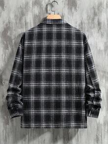 Manfinity Homme Áo khoác kẻ caro dài tay thường ngày cho nam, Áo khoác kẻ caro vải nỉ mùa đông - màu đen - Xem 2