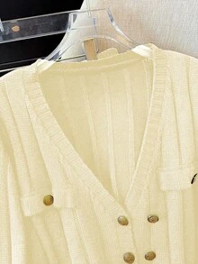 GlowEve CURVE Plus Size Button Decor V-Neck Long Sleeve Sweater Set - Apricot - View 4