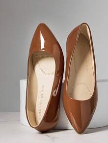 SHUZIA 新款女士时尚巧克力色漆皮PU包头芭蕾舞鞋尖头平底鞋夏季鞋春季鞋春假复活节母亲节礼物 - 巧克力棕 - 查看 7