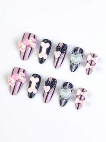 ROMWE Anime 10pcs Y2K Cute Heart, Star, Bow, Wing Nail Art Stickers With Tape - black powder - View 3