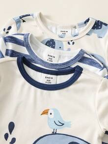 SHEIN 6件套婴儿男女童贴身睡衣套装，可爱大象条纹图案，柔软舒适睡衣 - 藍白色 - 查看 6