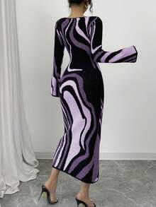 Elenzga Women's Fashion Casual Color Block Bodycon Waist Dress - Mauve Purple - View 2