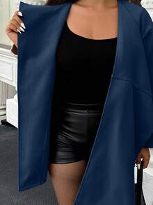 Easura Mantel Wol Wanita Ukuran Besar Warna Polos Lengan Panjang Model Syal, Musim Gugur/Dingin - Navy Blue - View 8