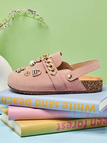 Mini mi #Sweetcore Kids' Playful Gold Accent Charms Suede Pink BS Clogs - Kenyamanan Sepanjang Hari Dari Brunch Hingga Toko Buku - Berwarna merah muda - View 3