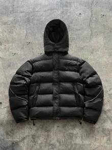 AXEPEAK Men Loose Solid Color Hooded Pocket Long Sleeve Padded Coat, Regular Fit, Winter - Black - View 2