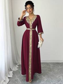 Elenzga Women's Elegant Fringe & Sequin Patchwork Dress - Red - View 3